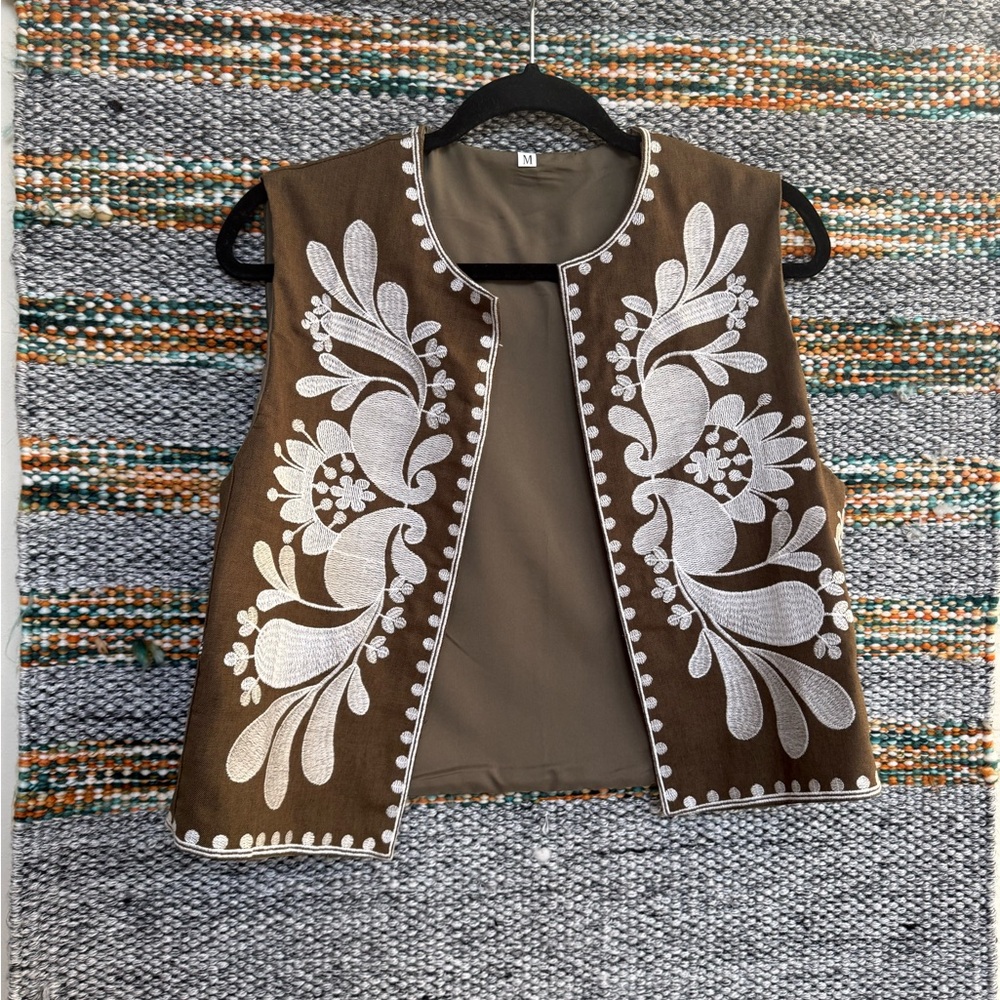 Amazon Brown and White Embroidered Vest